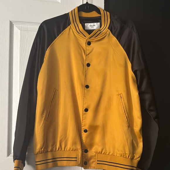 Celine 2021 Satin Teddy Varsity Jacket With Studded Logo Bomber
